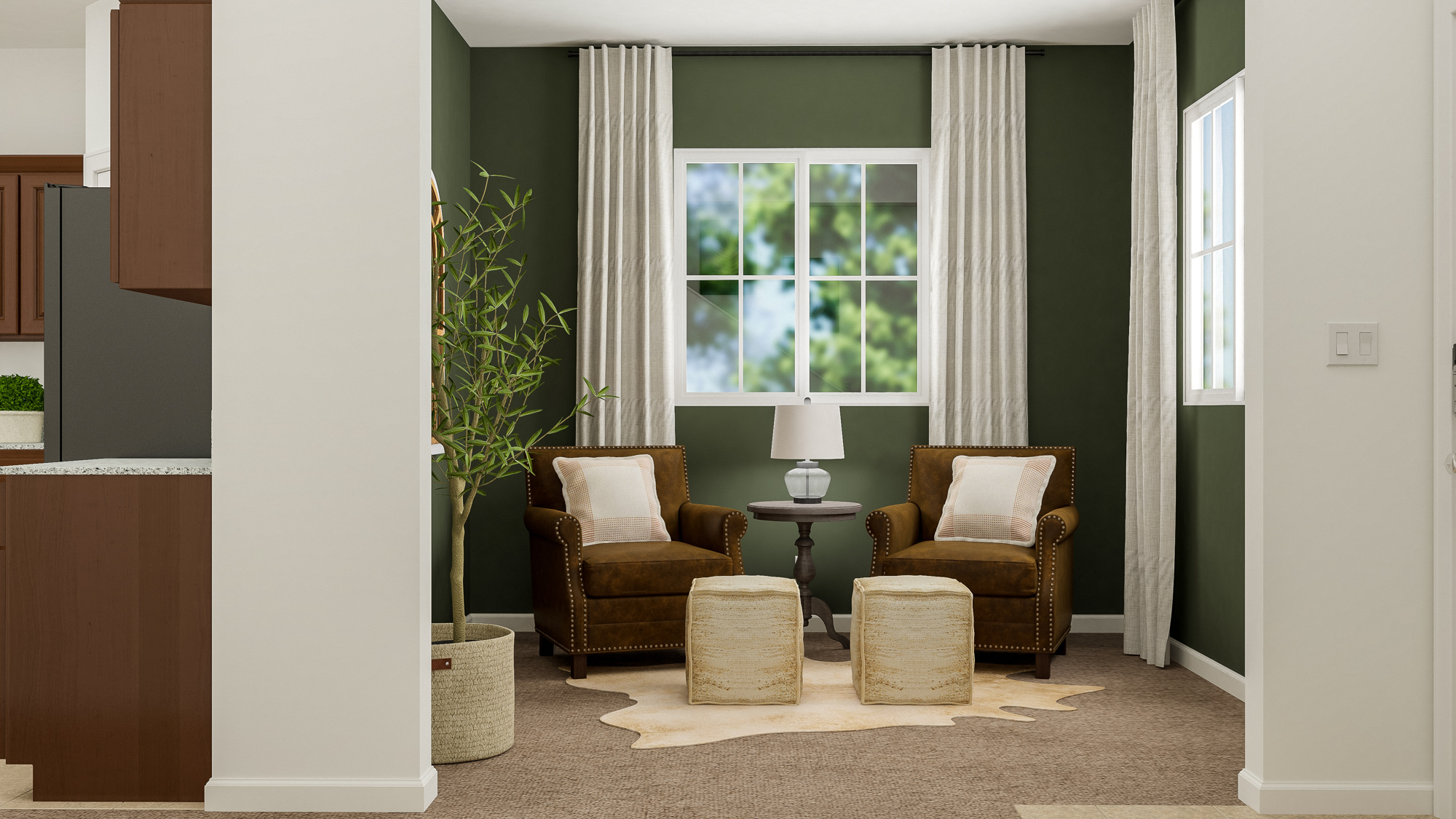 A living room with a couch and chairs.