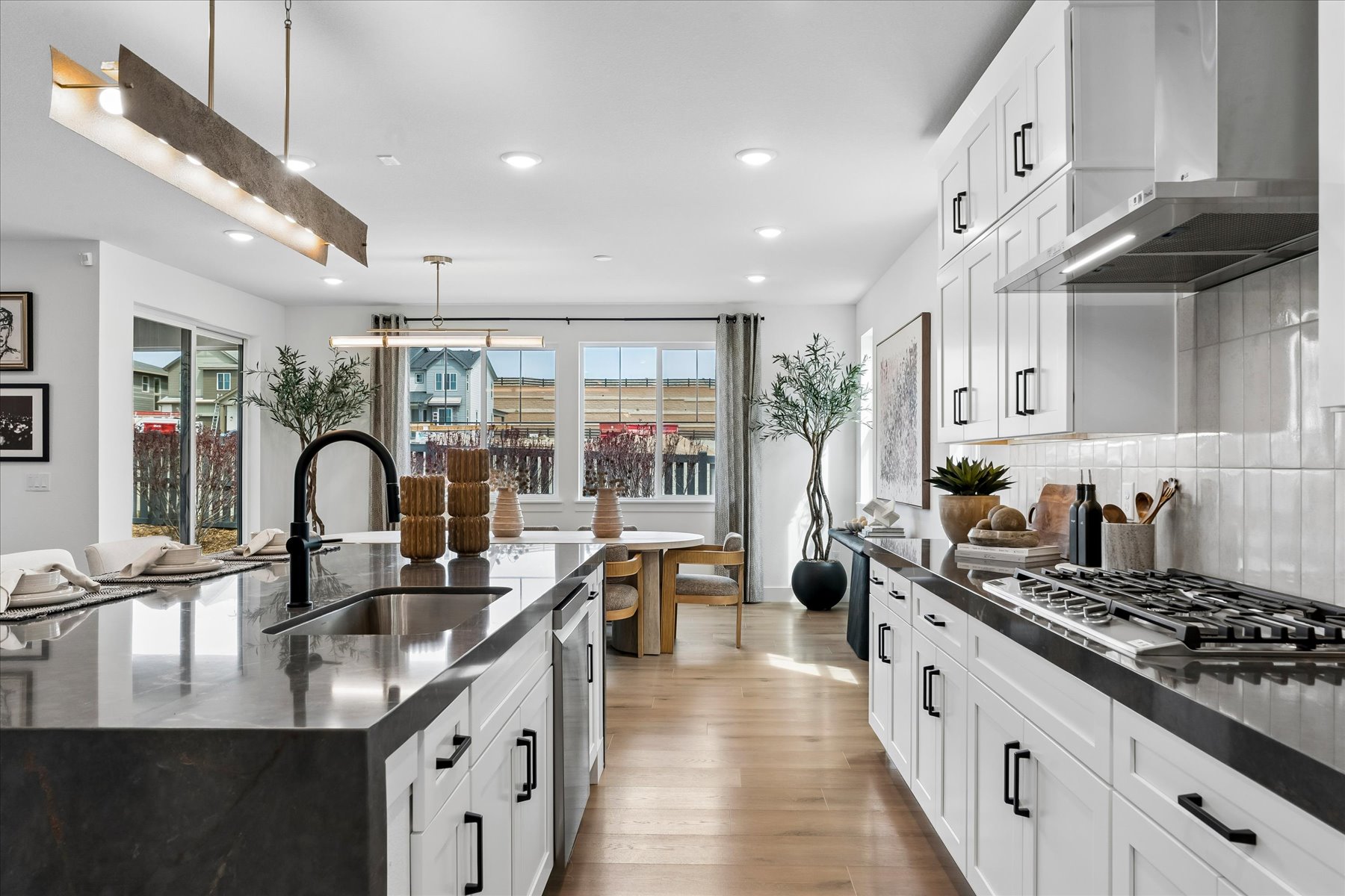 A kitchen with a large island.