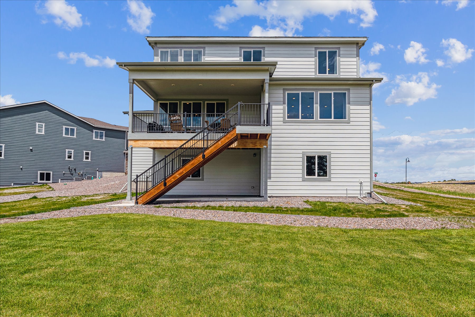 A house with a staircase.