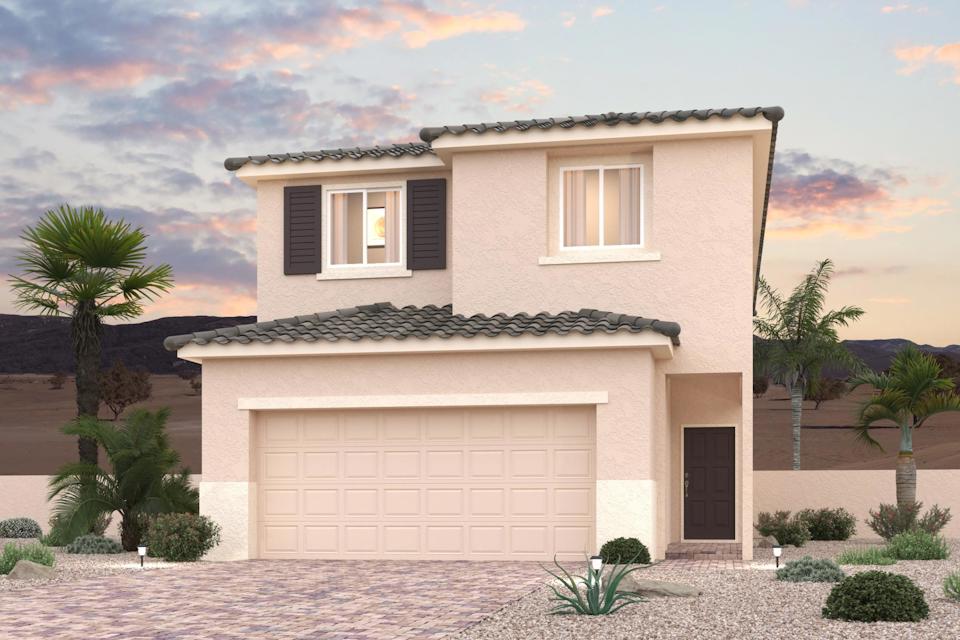 A house with palm trees.