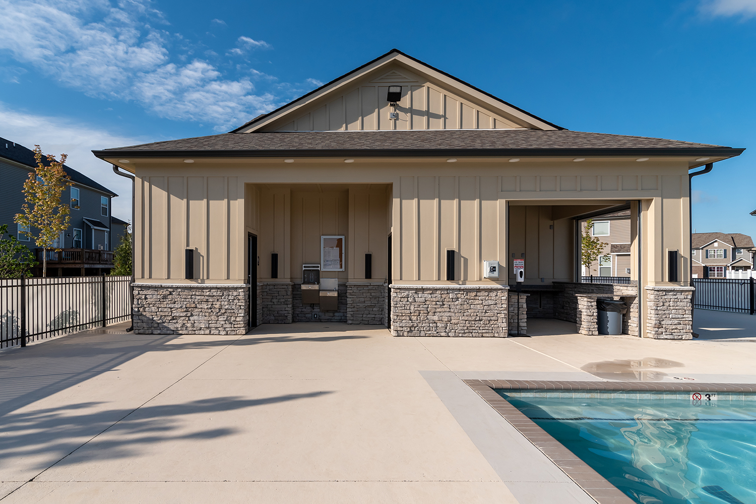 A house with a pool.