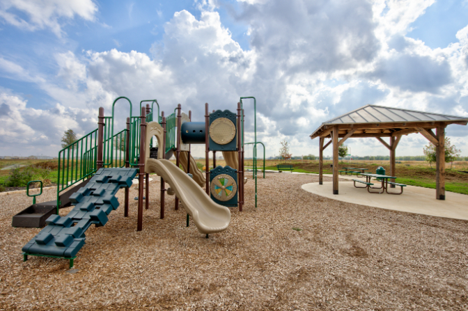 A playground with a slide.