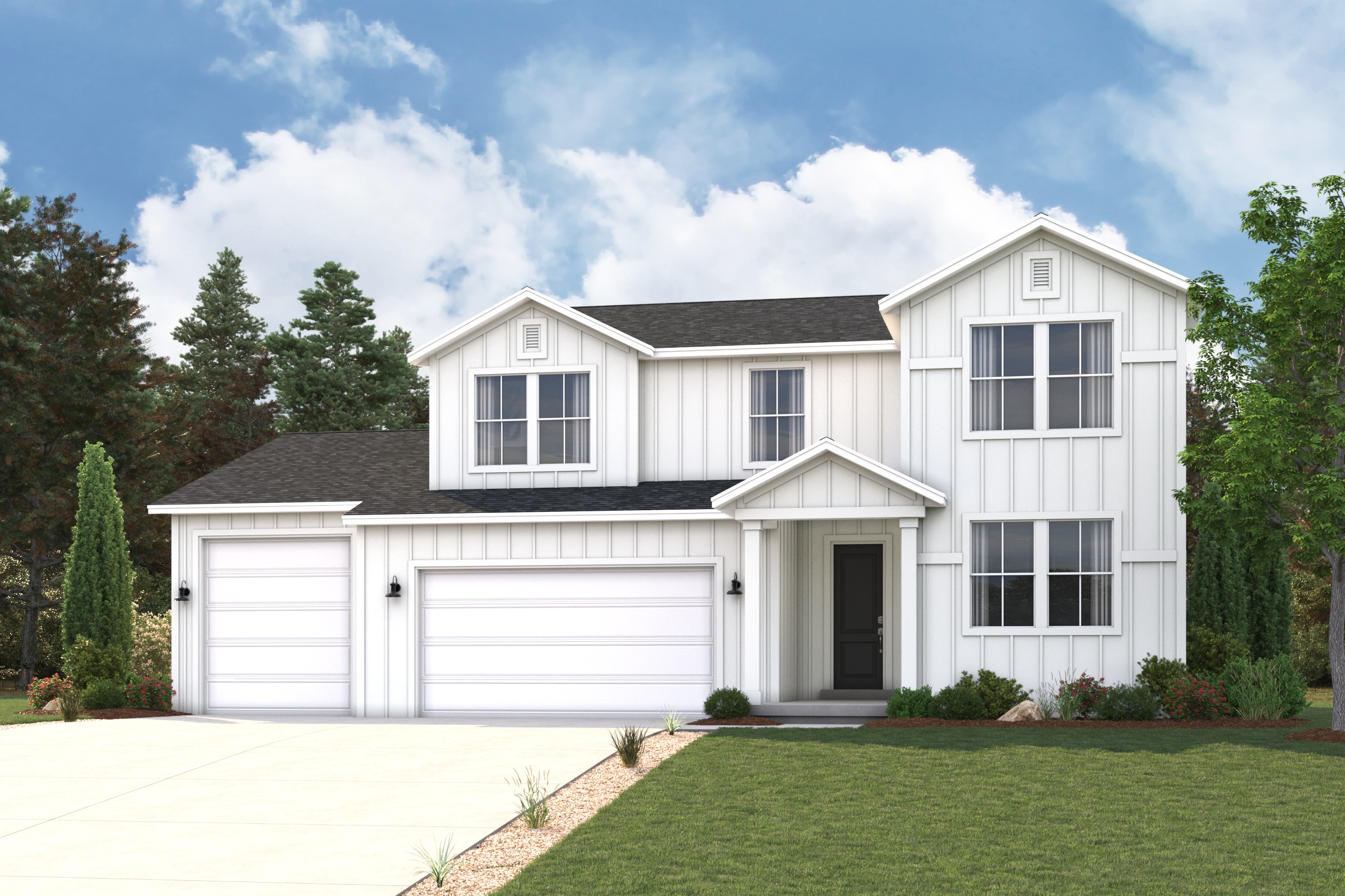 A white house with a driveway.