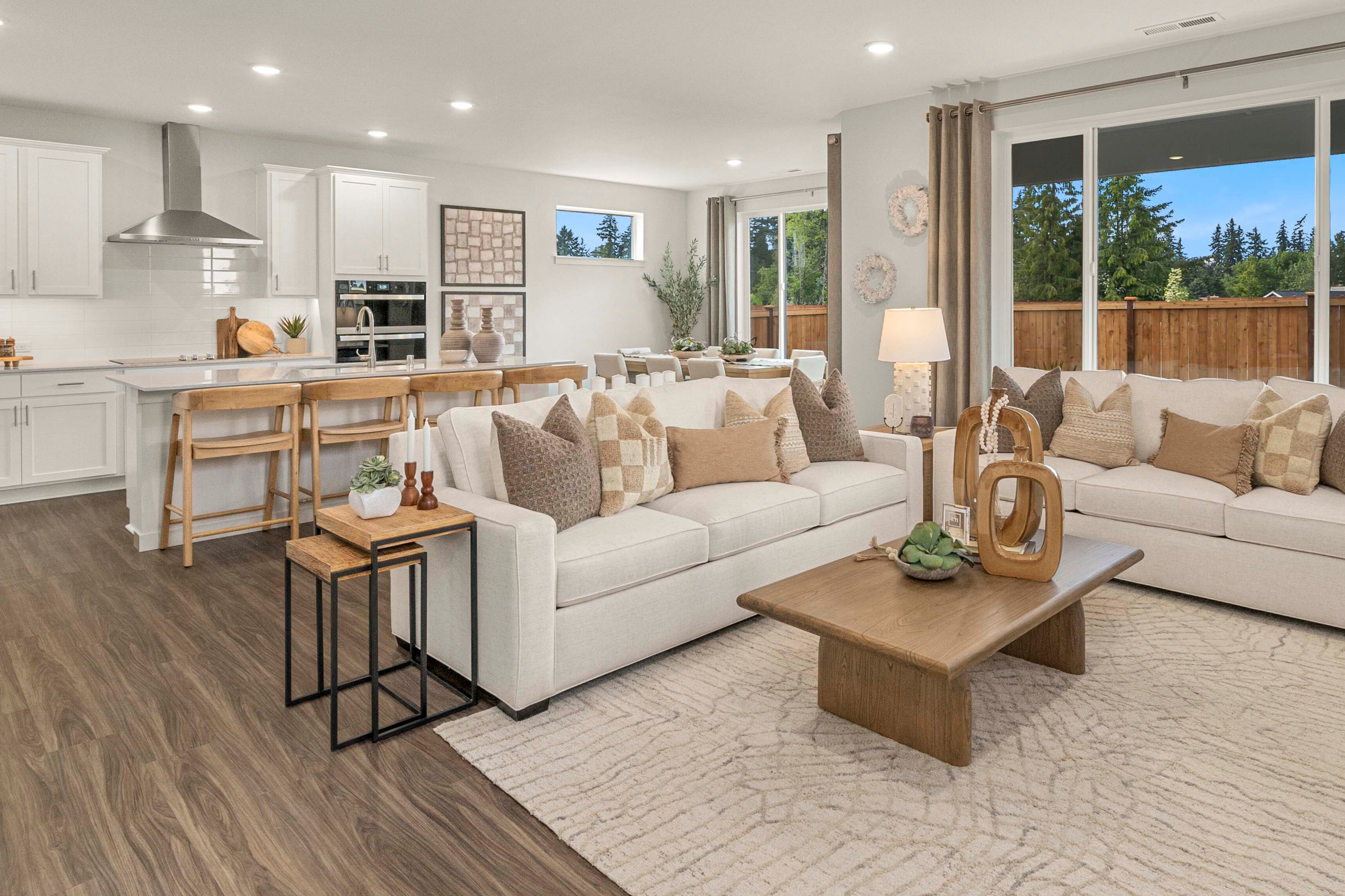 A living room with a large window.