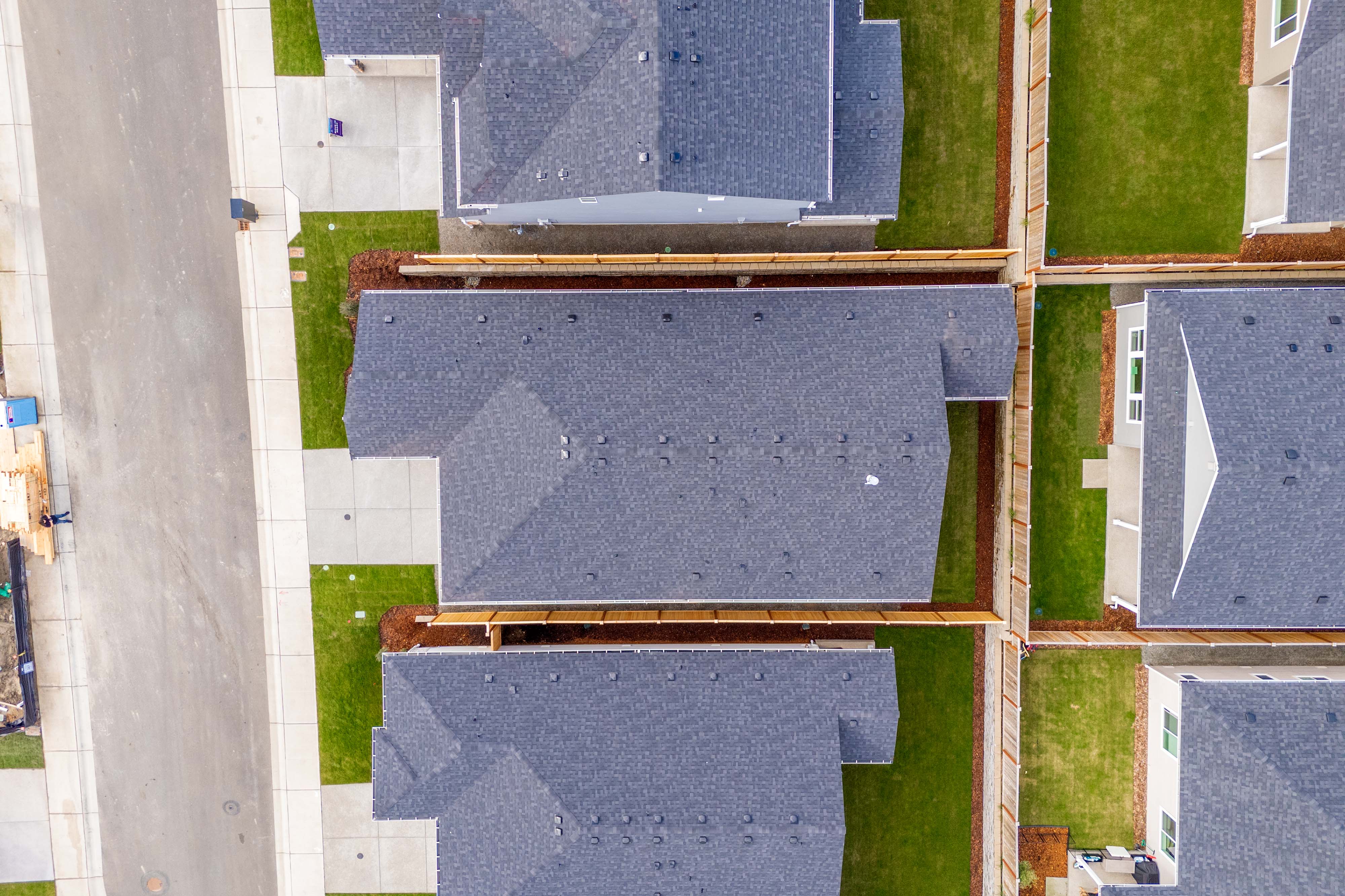 A blue door with a window.