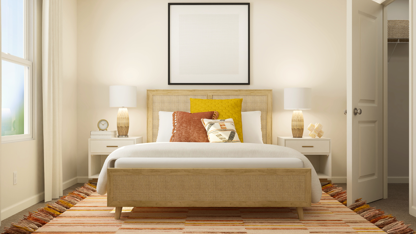 A bed in a room.